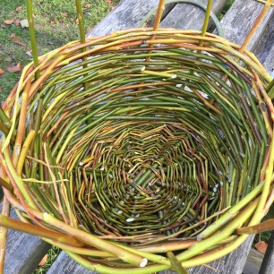 A view looking down into the basket. The sides are almost complete.